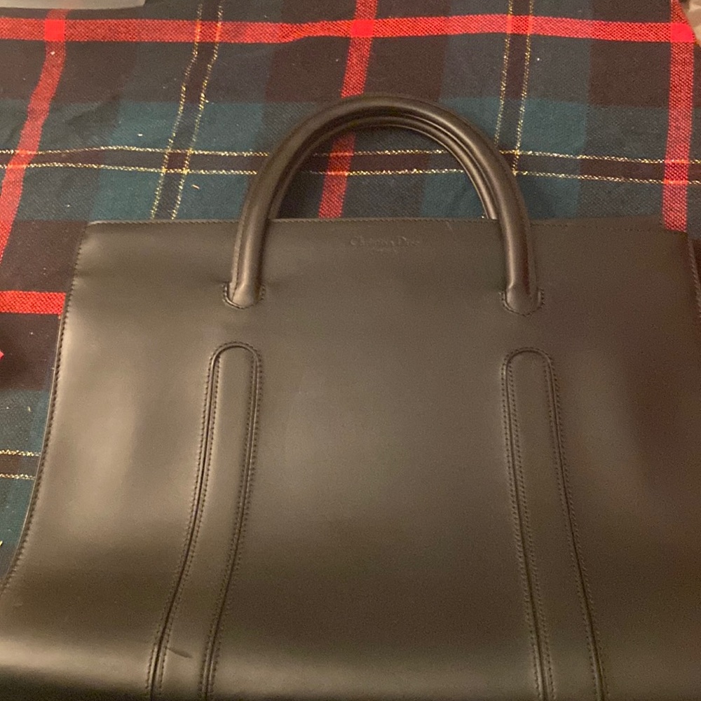 Christian Dior Vintage hard leather black brief case purse 11 by 15 by 3